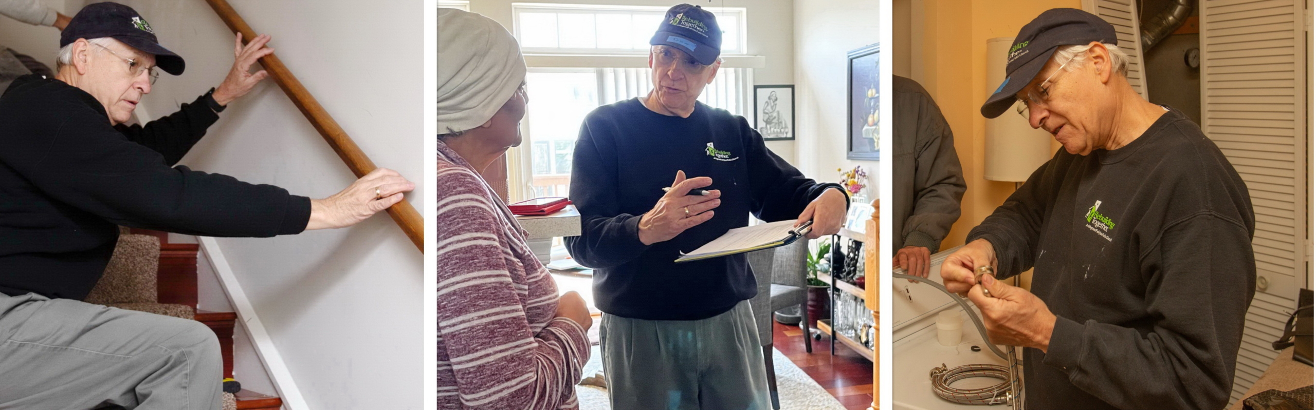 Collage of Don Booth making repairs